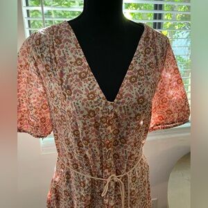 Faherty Orinda Short Sleeve Floral Print Maxi Dress in Size Large